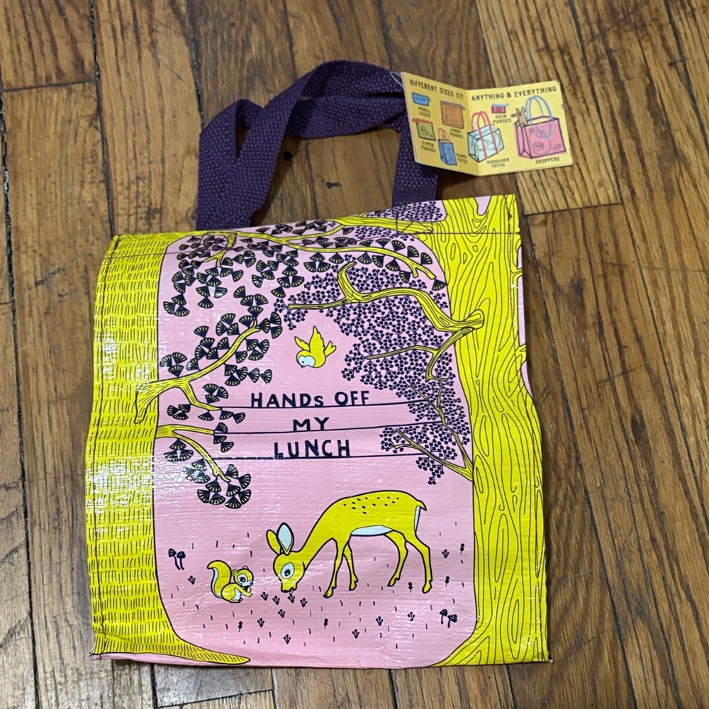 🛍️🥪🦌♻️NWT Blue Q Recycled Plastic Pink Lunch Tote Bag with Deer Design